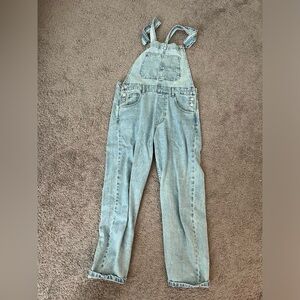 Free People Ziggy overalls. Light blue wash.